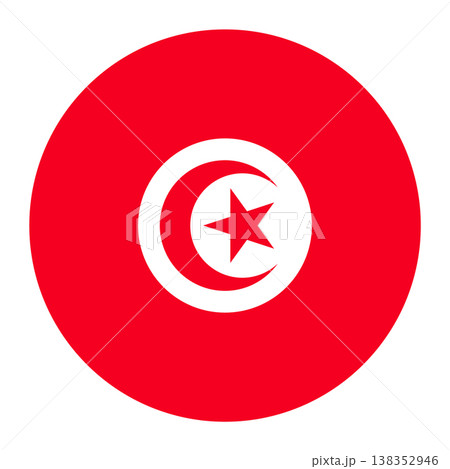 Circular Tunisian national flag symbol. Country emblem with crescent and star for travel and language. Circular Tunisian national flag symbol. Country emblem with crescent and star for travel and language. 138352946