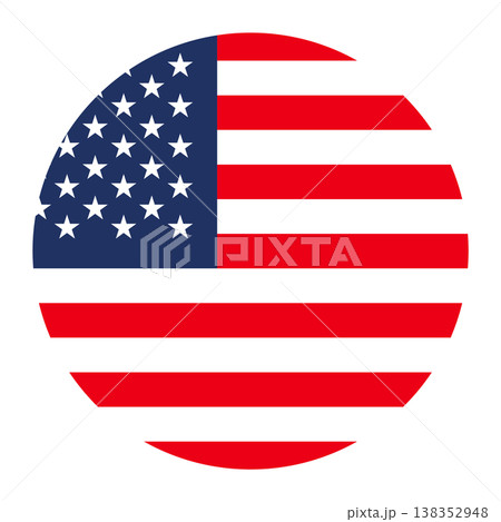 Circular USA national flag symbol. Stars and stripes emblem for travel and language. Circular USA national flag symbol. Stars and stripes emblem for travel and language. 138352948