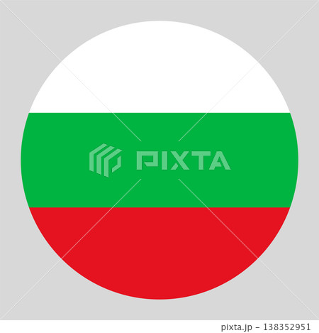 Circular Bulgarian national flag symbol. Country emblem for travel, language and culture. 138352951
