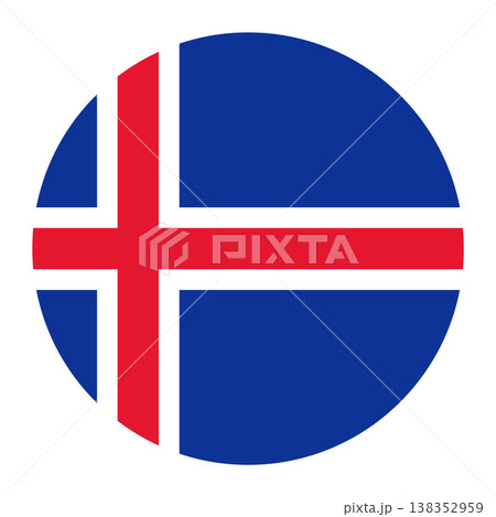 Circular Icelandic national flag symbol. Scandinavian cross emblem for travel, nature and language. Circular Icelandic national flag symbol. Scandinavian cross emblem for travel, nature and language. 138352959