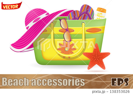 set of beach icons and accessories vector illustration 138353026