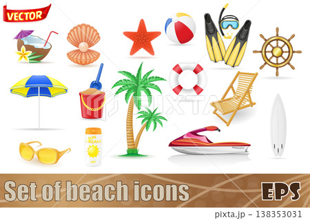 set of beach icons and accessories vector illustration 138353031