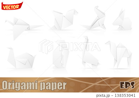 set icons origami paper animals vector illustration 138353041
