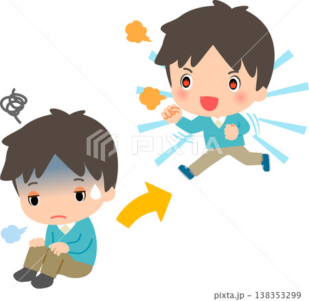 やる気のない状態から情熱的に変化した若い男性 やる気のない状態から情熱的に変化した若い男性 138353299