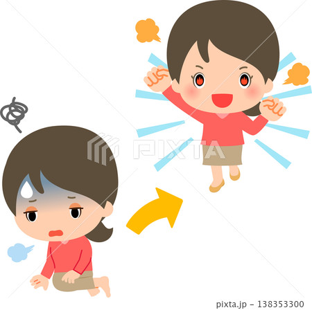 やる気のない状態から情熱的に変化した若い女性 やる気のない状態から情熱的に変化した若い女性 138353300