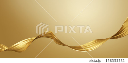 Abstract luxury gold flowing ribbon wave on golden background with copy space for beauty skincare and cosmetic product 3D render 138353381