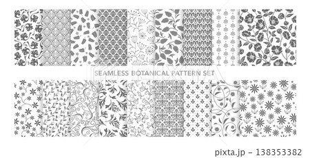 縦横両方向にシームレスなボタニカルパターンのセット 138353382