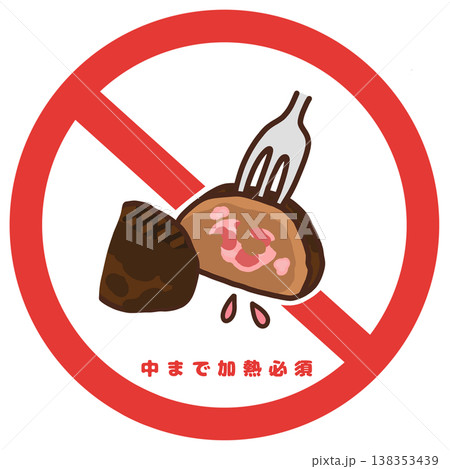 加熱不足NG 中心温度不足 食中毒防止 温度管理アイコン 138353439