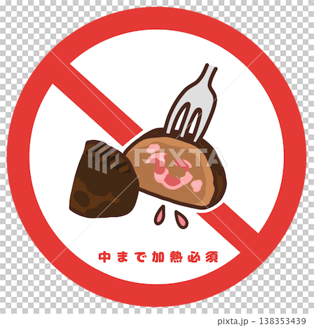 加熱不足NG 中心温度不足 食中毒防止 温度管理アイコン 138353439