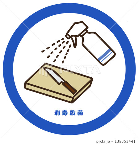 調理器具の消毒 まな板と包丁の衛生管理 アルコール除菌アイコン 138353441