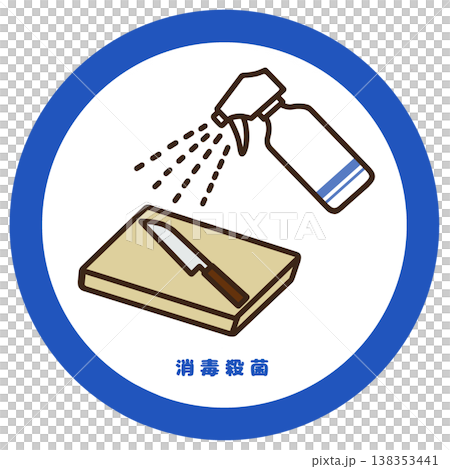 調理器具の消毒 まな板と包丁の衛生管理 アルコール除菌アイコン 138353441