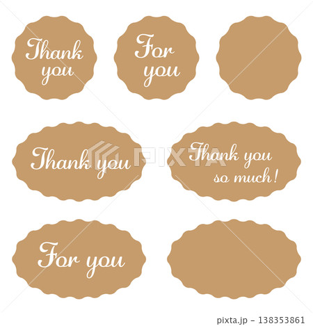 なみなみの丸や楕円のイラストのセット　"Thank you" "For you"などメッセージ入り 138353861