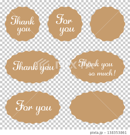 なみなみの丸や楕円のイラストのセット　"Thank you" "For you"などメッセージ入り 138353861