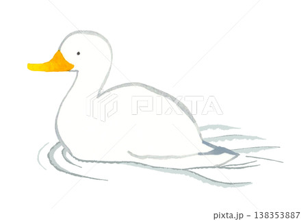 泳ぐアヒル　かわいい・ゆるい動物の手描き水彩イラスト素材 138353887