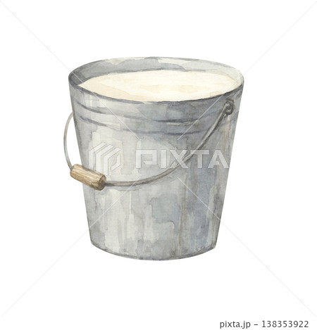 An watercolor illustration of a bucket of fresh milk An watercolor illustration of a bucket of fresh milk 138353922