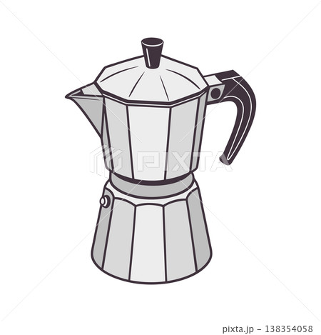 Stovetop moka pot coffee maker on a white background. Illustration. 138354058
