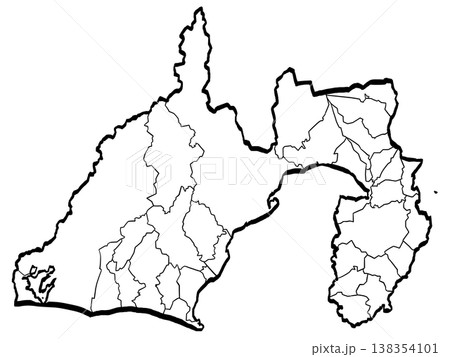 静岡県地図・市町村区分のイラスト (筆タッチ) シンプル 静岡県地図・市町村区分のイラスト (筆タッチ) シンプル 138354101
