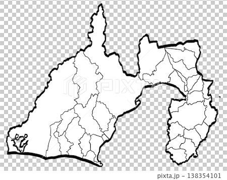 静岡県地図・市町村区分のイラスト (筆タッチ) シンプル 静岡県地図・市町村区分のイラスト (筆タッチ) シンプル 138354101