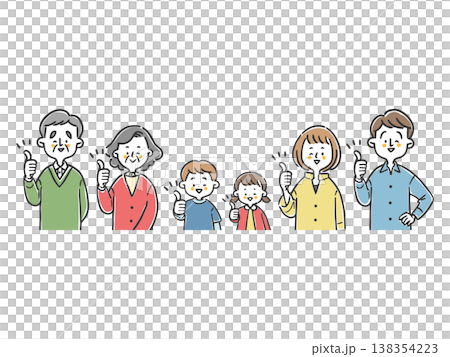 グッドサインをする家族三世代　上半身　ベクター 138354223
