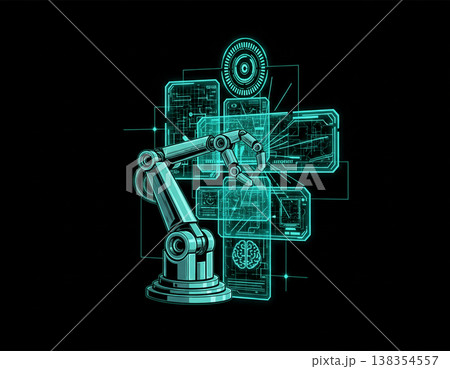 Robotic Arm Blueprint Wireframe 138354557