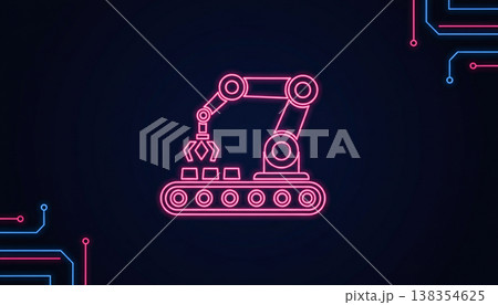 Neon Robotic Conveyor Automation System Illustration 138354625