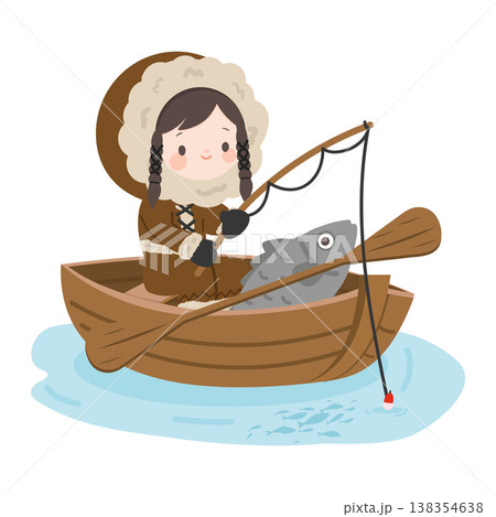 Arctic fisherman fishing in a boat on icy water Arctic fisherman fishing in a boat on icy water 138354638