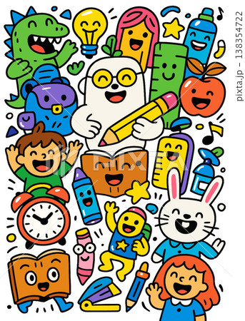 School cartoon doodle happy children education colorful drawing 138354722