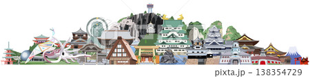 中部地方観光地イラスト集合　横展開 138354729