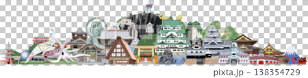 中部地方観光地イラスト集合　横展開 138354729