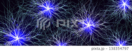 Neural Network Brain Neurone Synapse Connections Lightning Ball Energy Glow. Machine Learning Technology Background for AI Data Flow, BigData, Medical Science Research, Biotech. Vector illustration Neural Network Brain Neurone Synapse Connections Lightning Ball Energy Glow. Machine Learning Technology Background for AI Data Flow, BigData, Medical Science Research, Biotech. Vector illustration 138354797
