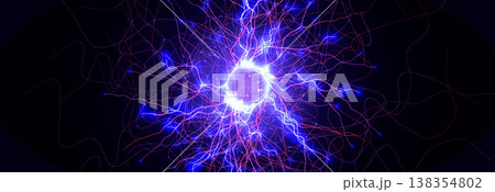 Brain Neural Network Flash AI Data Flow Technology Background Digital Net, Scientific Research. Science Medical Health Tech Banner. Nervous System Structure, Glowing Fractal. Vector Illustration 138354802