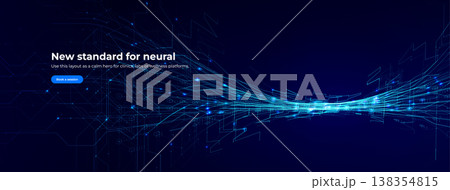 Abstract Digital Transformation AI Neuronal Connection Overflow Light Lines, Blue Neon Glowing Pathway. Innovate Neural Scientific Complex Researching. Neuro Science Research. Vector Illustration 138354815