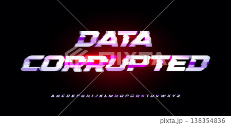Data Corrupted Digital Alphabet Font Gradient Vibrant Glow Red Neon Glitch Futuristic Typography, Gaming Cyberpunk Headline, UI Interface Dynamic Bold Night Typographic Design. Vector Illustration Data Corrupted Digital Alphabet Font Gradient Vibrant Glow Red Neon Glitch Futuristic Typography, Gaming Cyberpunk Headline, UI Interface Dynamic Bold Night Typographic Design. Vector Illustration 138354836
