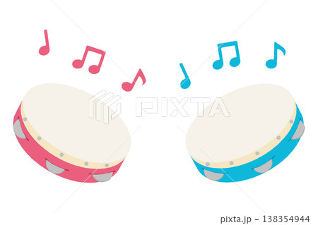 タンバリンのイラスト(ピンクと水色・音符付き) タンバリンのイラスト(ピンクと水色・音符付き) 138354944