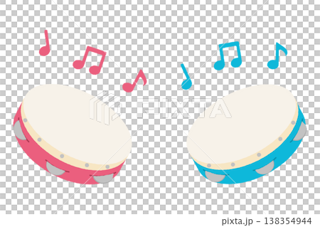 タンバリンのイラスト(ピンクと水色・音符付き) タンバリンのイラスト(ピンクと水色・音符付き) 138354944