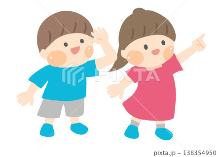 斜め上を見る笑顔の男の子と女の子のイラスト 138354950
