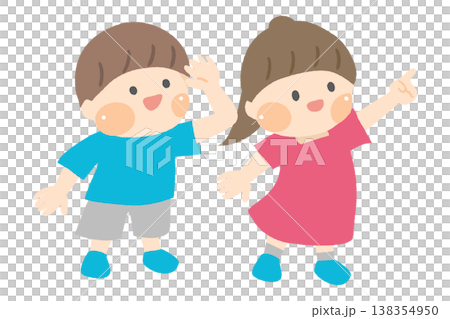 斜め上を見る笑顔の男の子と女の子のイラスト 138354950