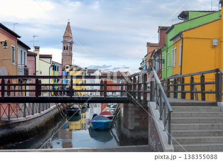 Colorful canal houses and bridge in quiet Italian town Colorful canal houses and bridge in quiet Italian town 138355088