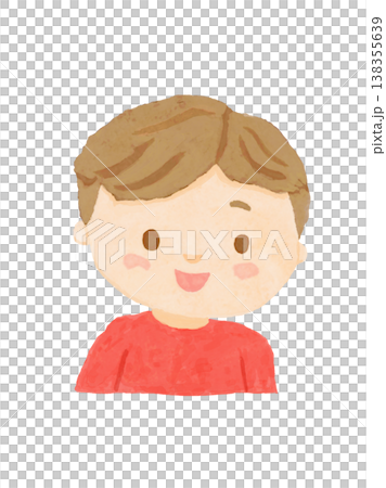 白バックに赤い服を着た上半身の男の子が笑ってる人物イラスト 白バックに赤い服を着た上半身の男の子が笑ってる人物イラスト 138355639