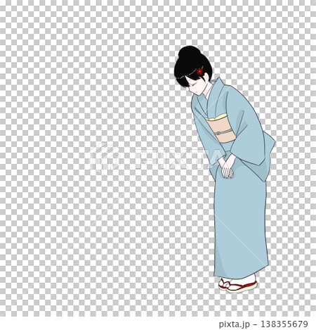 A woman in a kimono bows slightly (greeting, serving customers) A woman in a kimono bows slightly (greeting, serving customers) 138355679