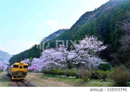 桜咲く久大線中川駅或る列車 138355740
