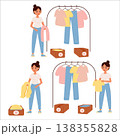 Vector illustration of clearing space and life of excess. Clearing out clutter at home, donating unwanted items 138355828