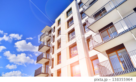 Apartments in residential complex. Housing structure at modern house.  Architecture for property investment. and architecture details. Urban abstract - windows of apartment building. 138355964
