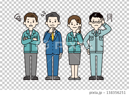 一組全身向量插圖,描繪了一位陷入困境的公司總裁/經理以及身著工作服的男女員工。 一組全身向量插圖,描繪了一位陷入困境的公司總裁/經理以及身著工作服的男女員工。 138356251