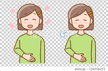 Elementary school girl puts her hand on her stomach | Menstruation, constipation, health Elementary school girl puts her hand on her stomach | Menstruation, constipation, health 138356255