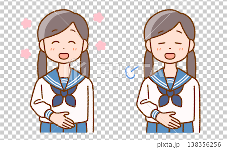 お腹に手を当てる女子中学生｜生理・便秘・健康 138356256