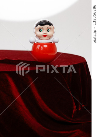 Stylish Vintage Plastic Figure With Glossy Surface Showcased In Artistic Studio Setup 138356296