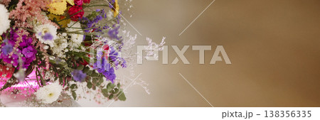 Banner Colorful flower bouquet on table with copy space Banner Colorful flower bouquet on table with copy space 138356335