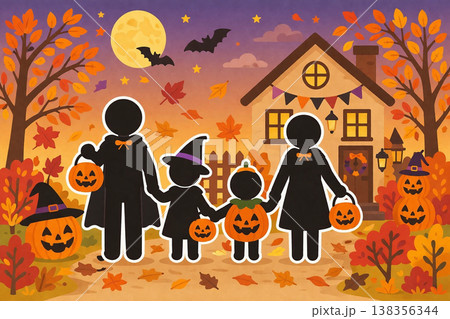ハロウィンの夜に家族で仮装 138356344