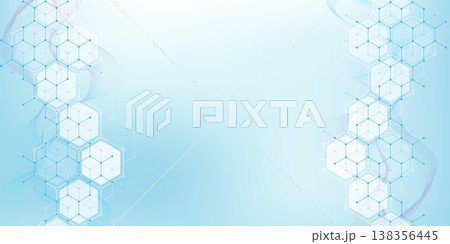 Health care or medical abstract background with hexagons, lines and dots. Scientific innovation banner template concept. Biology and pharmaceutical technology background. Vector illustration. Health care or medical abstract background with hexagons, lines and dots. Scientific innovation banner template concept. Biology and pharmaceutical technology background. Vector illustration. 138356445